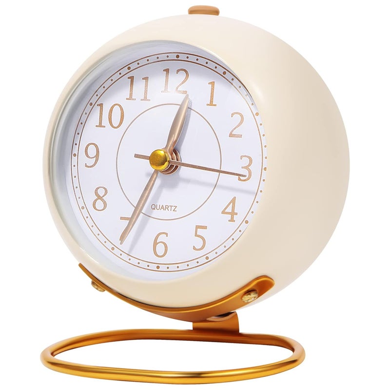 Desk Alarm Clocks Bedroom Battery Powered Round ClockSuper Silent Non Ticking Analog Alarm Clocks with Night Light Metallic Lacquer Frame HD Glass Mirror Suitable for Home Bedroom Decor White