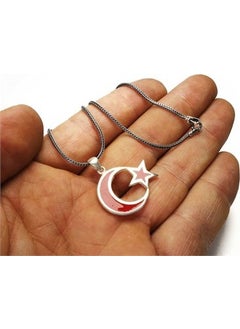 Ottoman Silver Crescent and Star Turkish Flag Silver Men's Necklace Chain