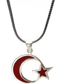 Osmanlı Gümüş - Ottoman Silver Crescent and Star Turkish Flag Silver Men's Necklace Chain - Image 1