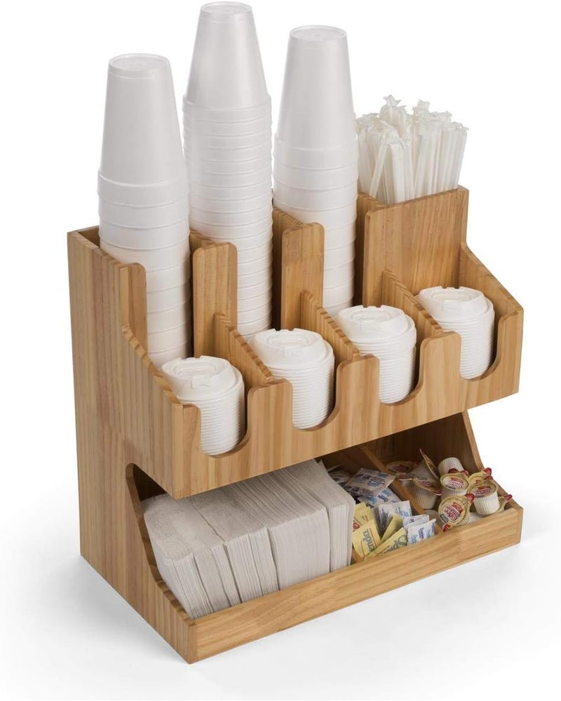 Displays2go Caf Coffee Supply Station 11 Compartments  Pine FSWDCOT11 - Image 1