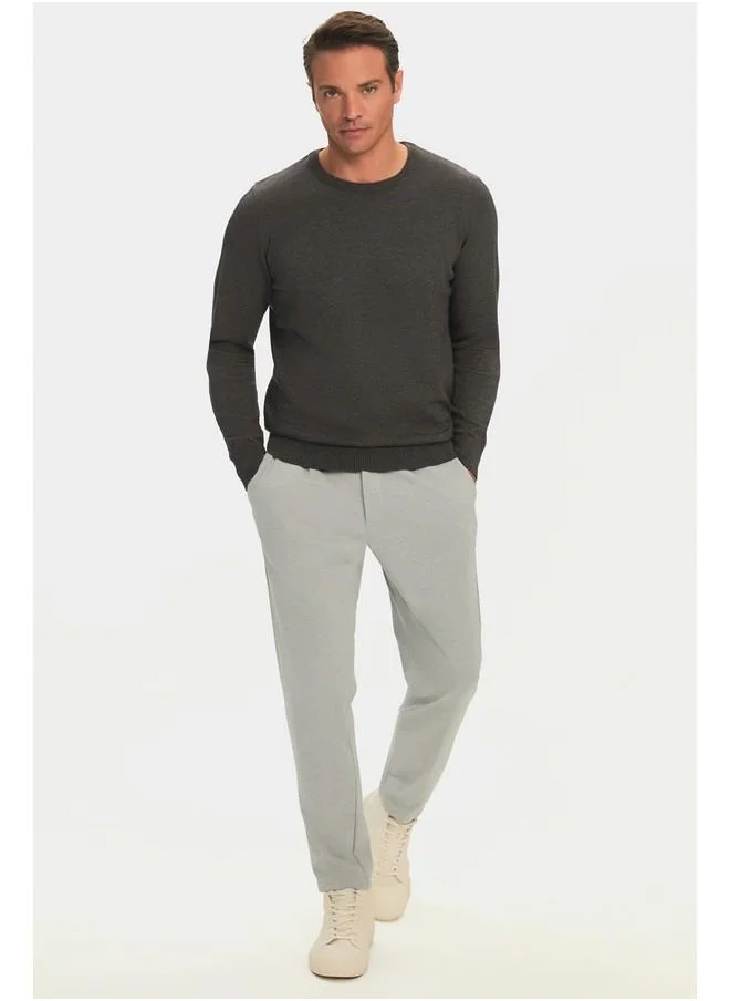 جون June Men Regular Fit Crew Neck Sleeve Knit Detailed Knitwear Sweater Anthracite