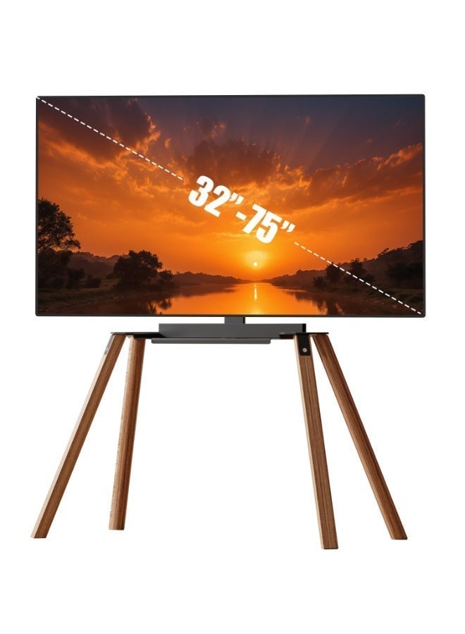 Anvanke Modern TV Stand for Up to 70 Inch Flat Screen TVs, Minimalist Beech Wood & Metal Frame Television Console with Open Shelf Storage, Home Entertainment Media Center（black） - Image 1