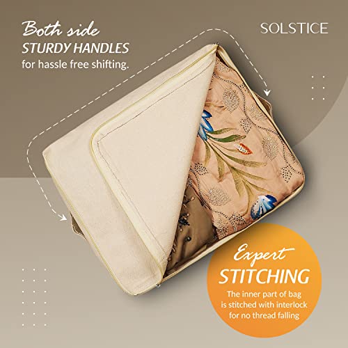 SOLSTICE Cotton Canvas Clothes Storage Bags/Saree Covers with Zip for Storage Specially Design for Woman Dresses, Sarees, Lehengas for Wardrobe Organizer (17 x 14 x 7 Inch) (3) - Image 3