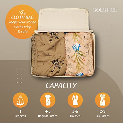 SOLSTICE Cotton Canvas Clothes Storage Bags/Saree Covers with Zip for Storage Specially Design for Woman Dresses, Sarees, Lehengas for Wardrobe Organizer (17 x 14 x 7 Inch) (3) - Image 5