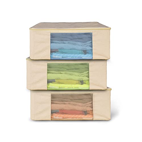 SOLSTICE Cotton Canvas Clothes Storage Bags/Saree Covers with Zip for Storage Specially Design for Woman Dresses, Sarees, Lehengas for Wardrobe Organizer (17 x 14 x 7 Inch) (3) - Image 1