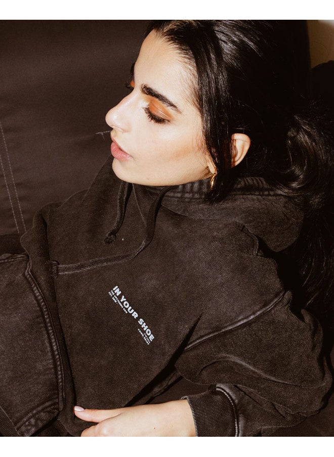 In Your Shoe - Black Acid Washed Hoodie - Image 1