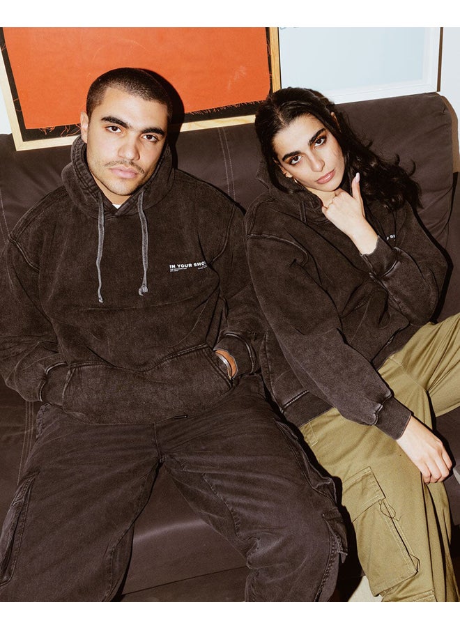 In Your Shoe - Black Acid Washed Hoodie - Image 1