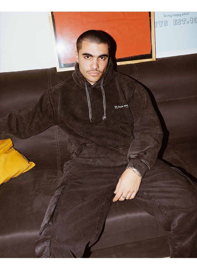 In Your Shoe - Black Acid Washed Hoodie - Image 1