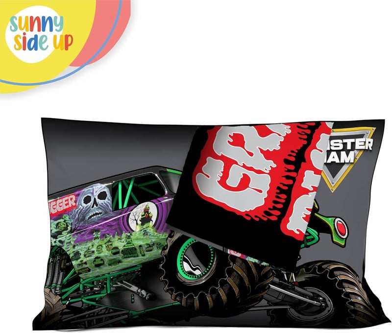 Sunny Side Up Monster Jam Grave Digger 2 Pack Reversible Pillowcases - Double Sided Pillow Covers, Kids Super Soft Trucks Bedding - Image 5