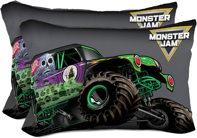 Sunny Side Up Monster Jam Grave Digger 2 Pack Reversible Pillowcases - Double Sided Pillow Covers, Kids Super Soft Trucks Bedding - Image 1