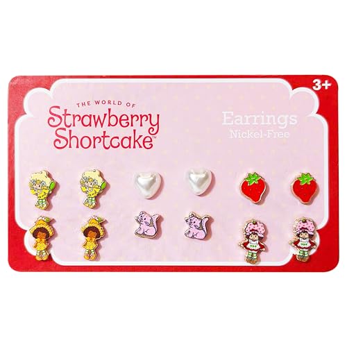 LUV HER The World of Strawberry Shortcake Hypoallergenic Earrings for Girls Ages 4 Safe Stud Styles Jewelry Gift for Sensitive Ears Cartoon Lovers 6 Pairs - Image 1
