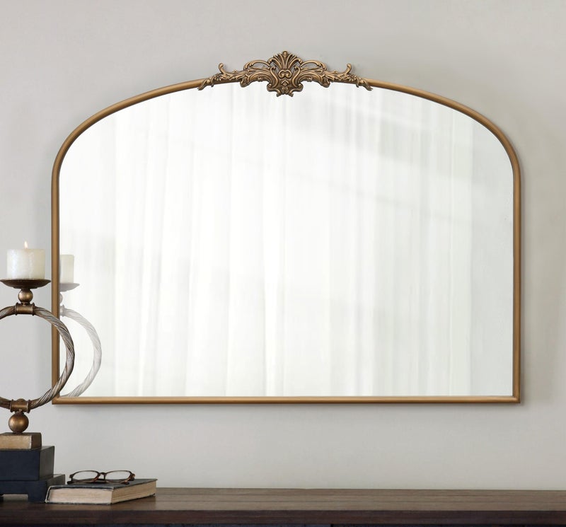 Besdomus Vintage Arched Gold Mirror: 40"x29" Large Matt Gold Antique Wall Mounted Mirror - Baroque Traditional Ornate for Entryway/Fireplace/Bathroom/Hallway - Home Decor for Fashion Women - Image 1