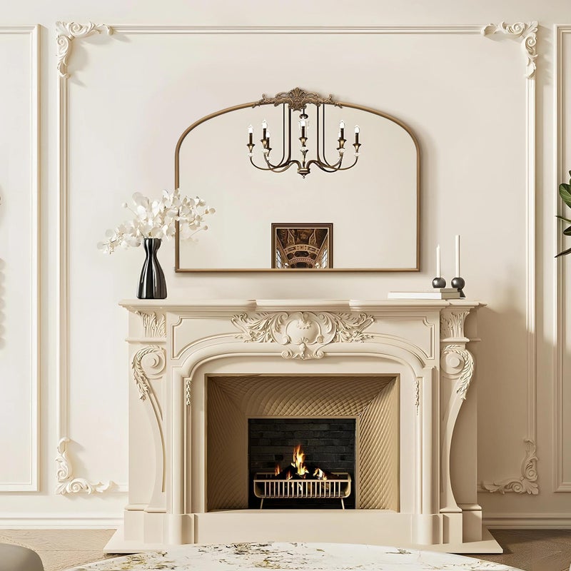 Besdomus Vintage Arched Gold Mirror: 40"x29" Large Matt Gold Antique Wall Mounted Mirror - Baroque Traditional Ornate for Entryway/Fireplace/Bathroom/Hallway - Home Decor for Fashion Women - Image 4