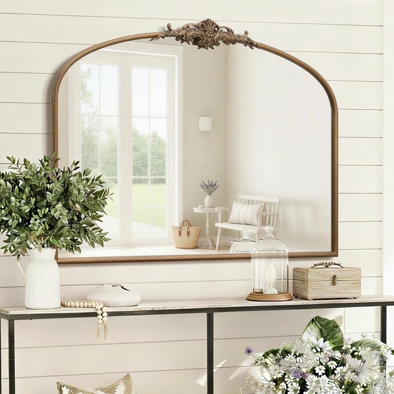 Besdomus Vintage Arched Gold Mirror: 40"x29" Large Matt Gold Antique Wall Mounted Mirror - Baroque Traditional Ornate for Entryway/Fireplace/Bathroom/Hallway - Home Decor for Fashion Women - Image 5
