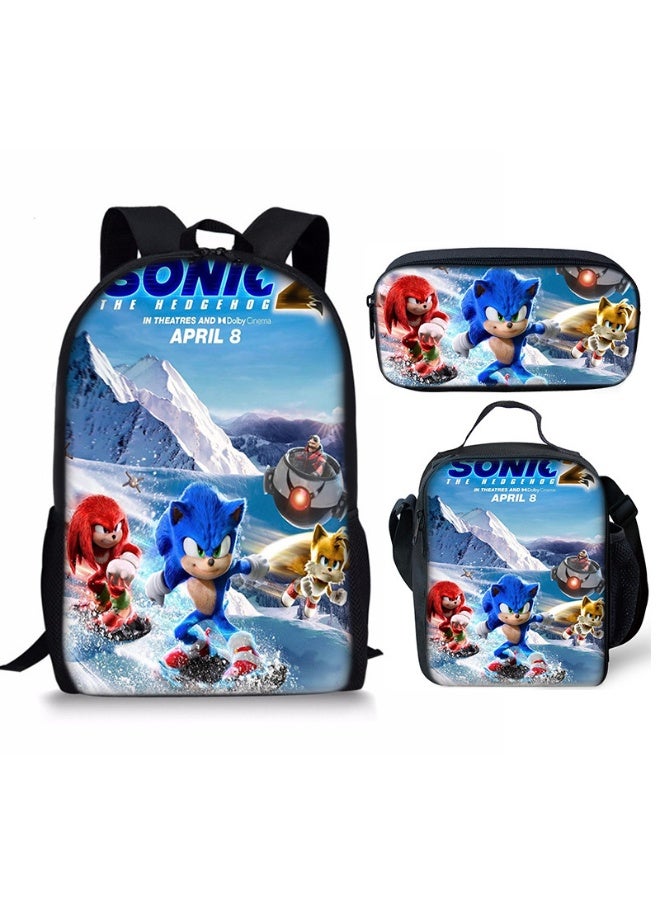 SONIC New Sonic Backpack, Pencil Case Crossbody Bag, Three-Piece Style, Boys' and Girls' Backpack, Casual Sports Travel Backpack, Student Schoolbag - Image 1