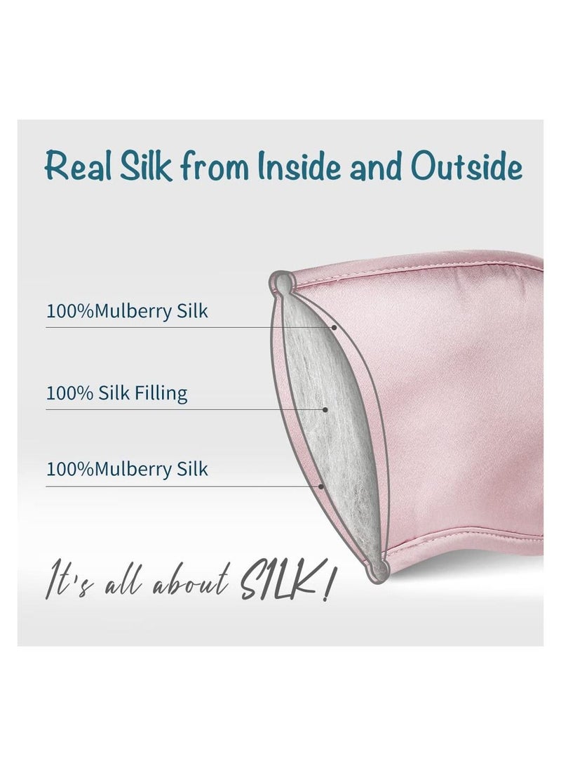 KHAJUL Slip Silk Sleep Mask 100% Pure Mulberry 22 Silk Eye Mask Comfortable Sleeping Mask with Elastic Band Pure Silk Filler and Internal Liner Pink - Image 5