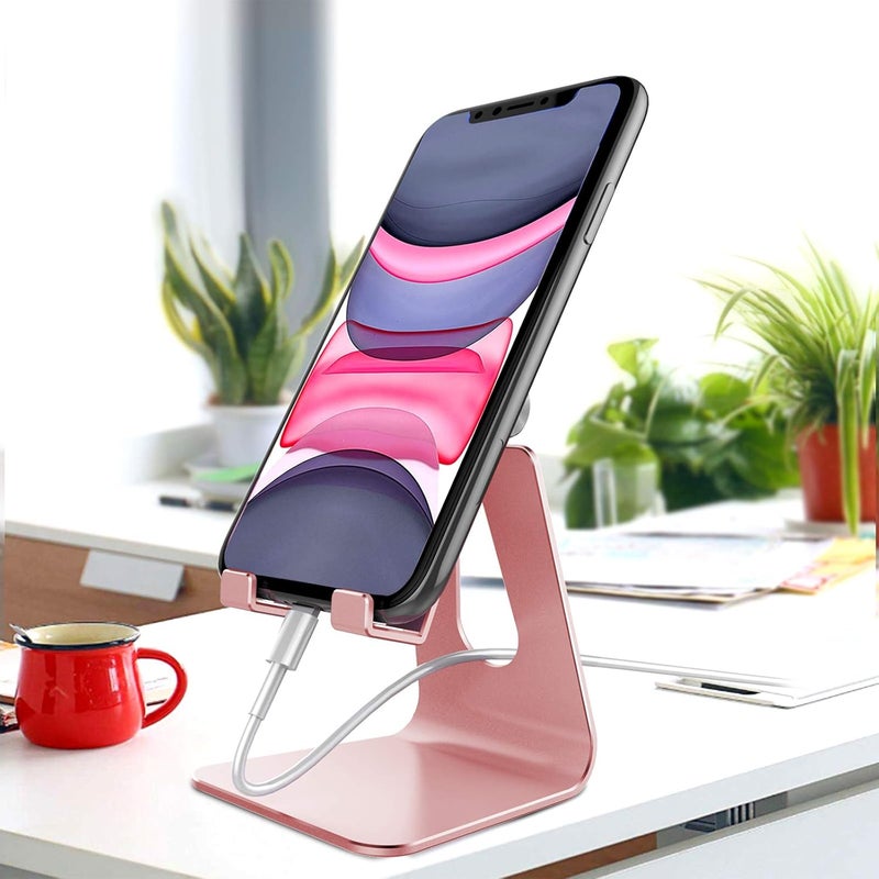 CreaDream Adjustable Cell Phone Stand, Phone Stand, Cradle, Dock, Holder, Aluminum Desktop Stand Compatible with Phone 16 15 14 13 12 11 Pro Max Plus SE, Accessories Desk, All Mobile Phones-Rose Gold - Image 2