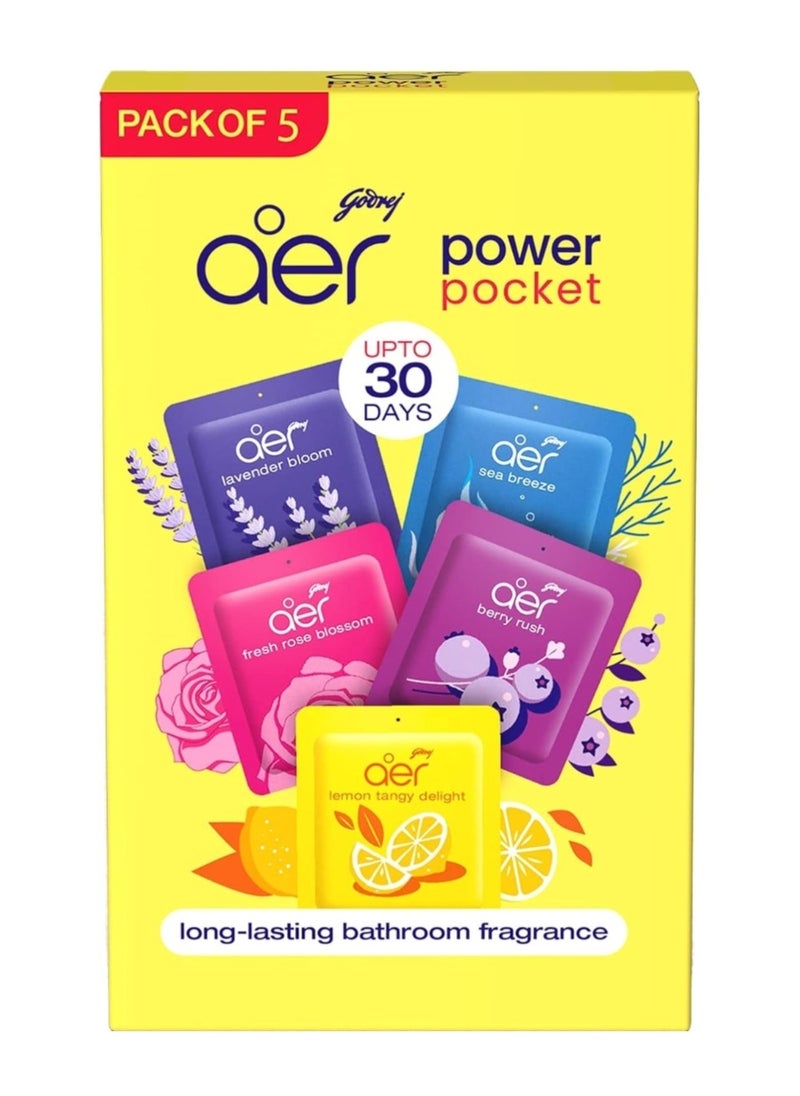 Godrej Aer - Aer Power Pocket Air Freshener Bathroom and Toilet Lasts Up To 30 Days 10g Pack Of 5 - Image 1