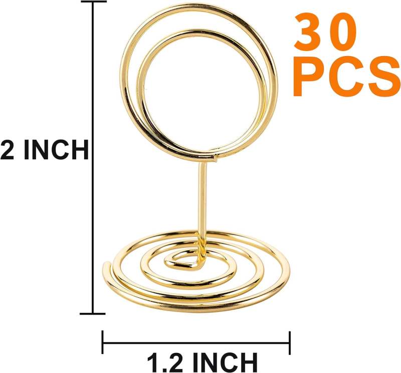 Gold Table Number Holders 30 Pack: Small Metal Wire Photo Card Stands for Wedding Reception Centerpiece Party Display - Image 5