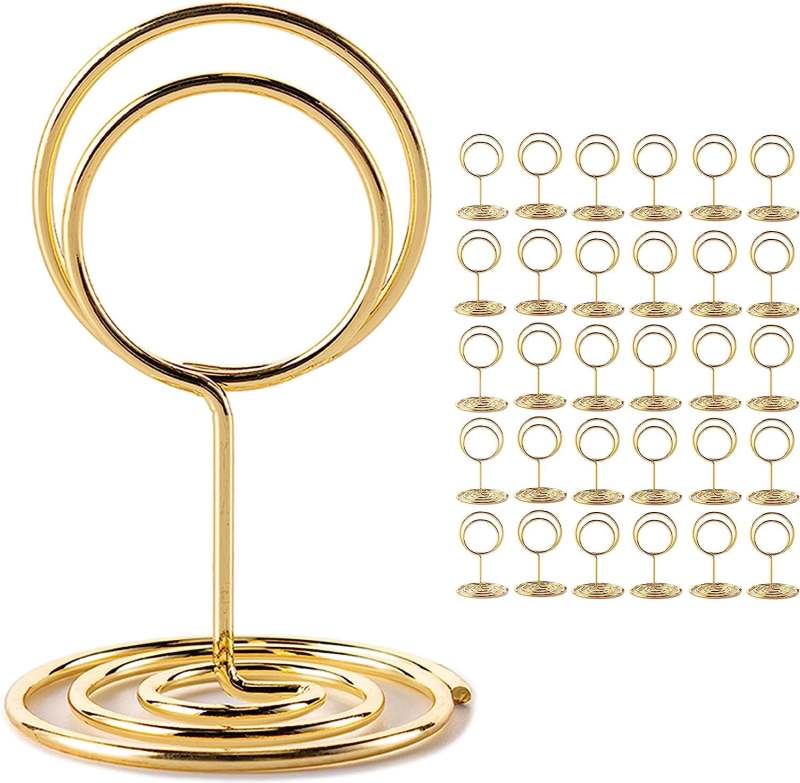 Gold Table Number Holders 30 Pack: Small Metal Wire Photo Card Stands for Wedding Reception Centerpiece Party Display - Image 3