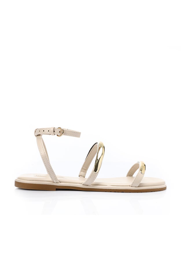 Buckle Closure Flat Beige Sandals