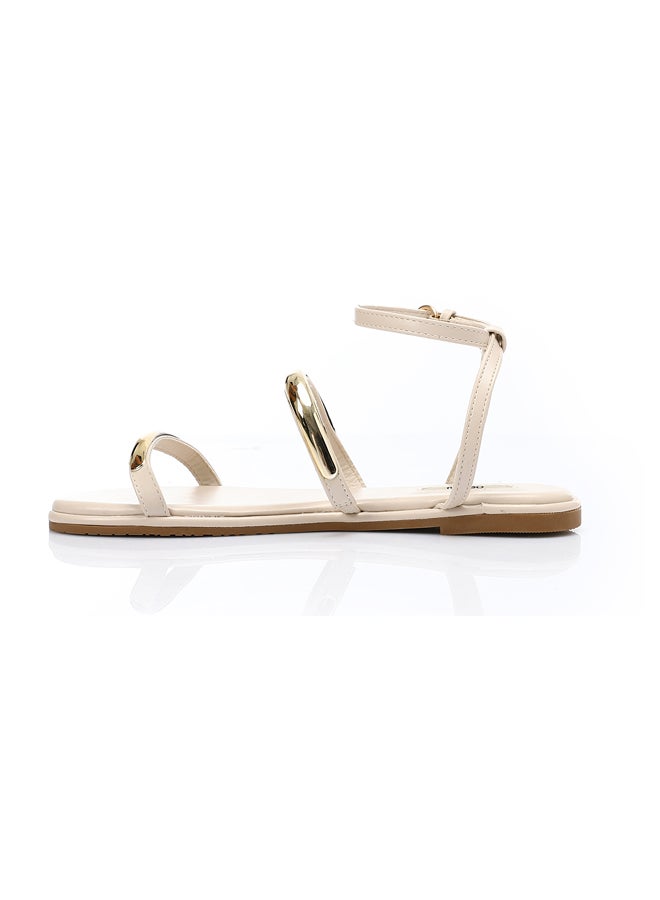 DejaVu Buckle Closure Flat Beige Sandals  - Image 3