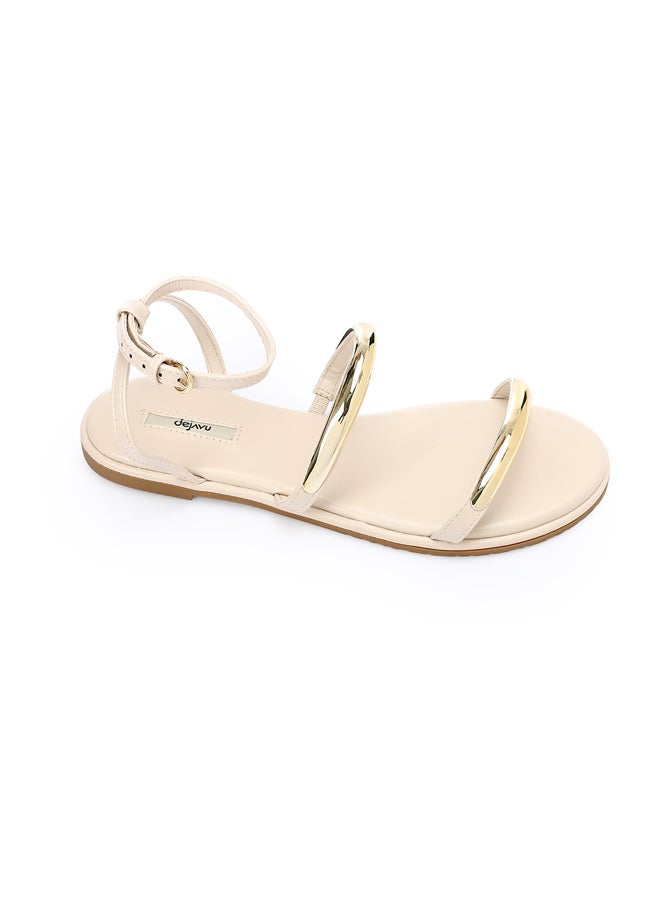 DejaVu Buckle Closure Flat Beige Sandals  - Image 5