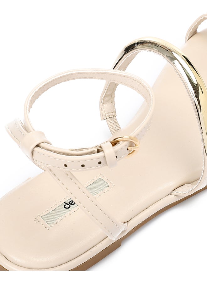 DejaVu Buckle Closure Flat Beige Sandals  - Image 4