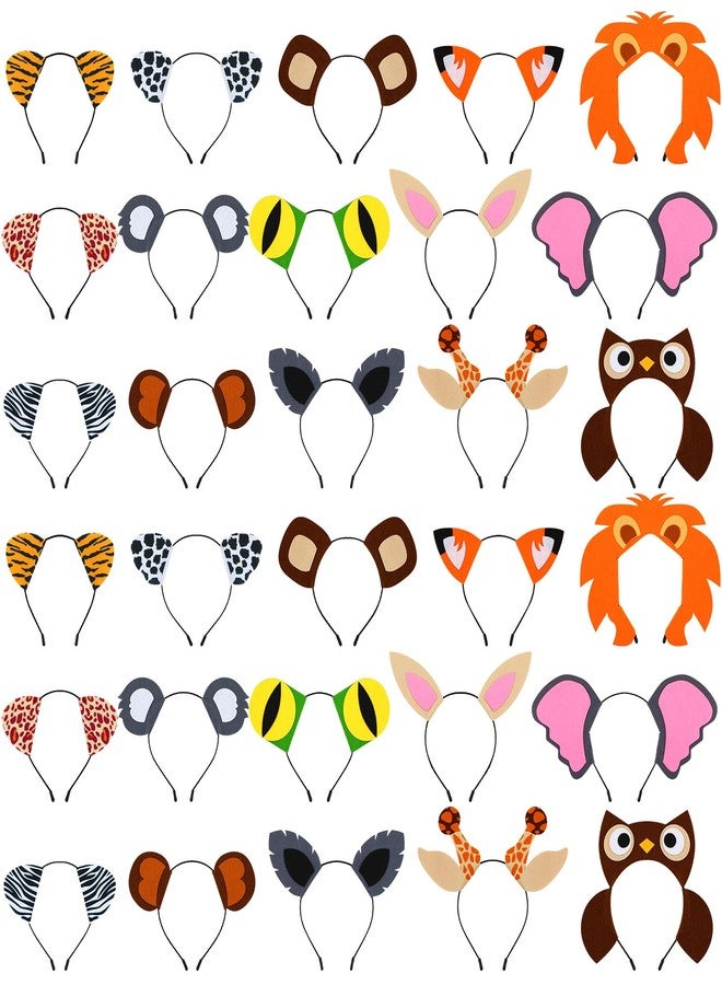 Kigeli 30 Pcs Jungle Animal Safari Ears Headbands for Hair Hoops Photo Booth Props One Birthday Halloween Favors(Animals) - Image 1