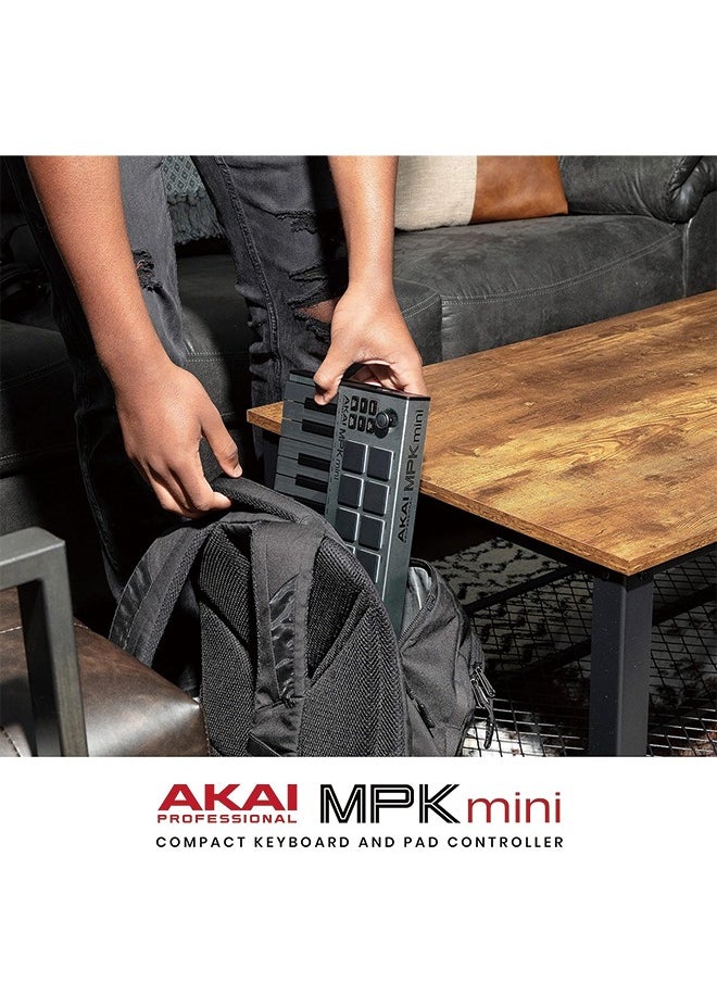 اكاي بروفيشنال - AKAI Professional MPK Mini MK3 - وحدة تحكم بلوحة مفاتيح USB MIDI مكونة من 25 مفتاحًا مع 8 منصات طبلة بإضاءة خلفية، و8 مقابض وبرامج إنتاج الموسيقى، رمادي - Image 1