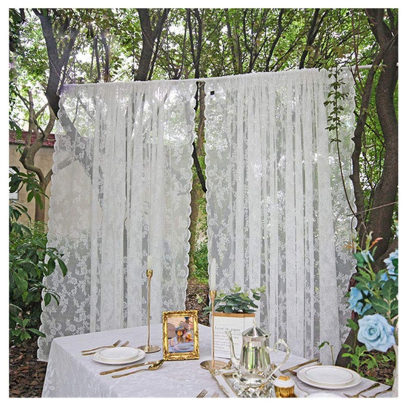 Primst White Floral Embroidered Lace Sheer Curtains with Curtain Tieback Rod Pocket Window Voile Drapes for Living Room Bedroom Wedding Stage Decor 59W x 78L Inch 2 Panels