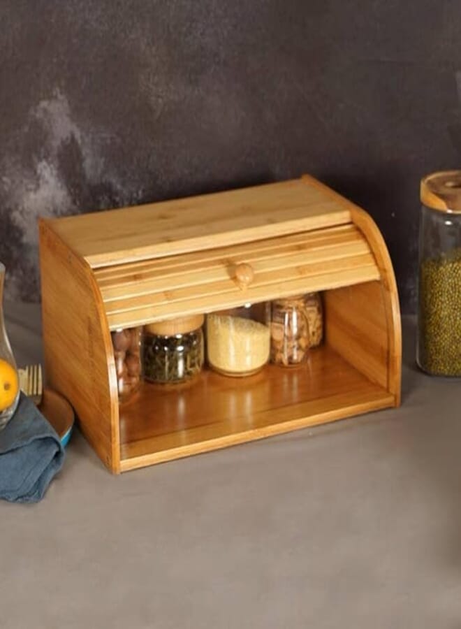 Large Rustic Bread Box Bread Basket Wooden Box Storage Boxes Kitchen Counter Organizer Wooden Bread Box Roll Top