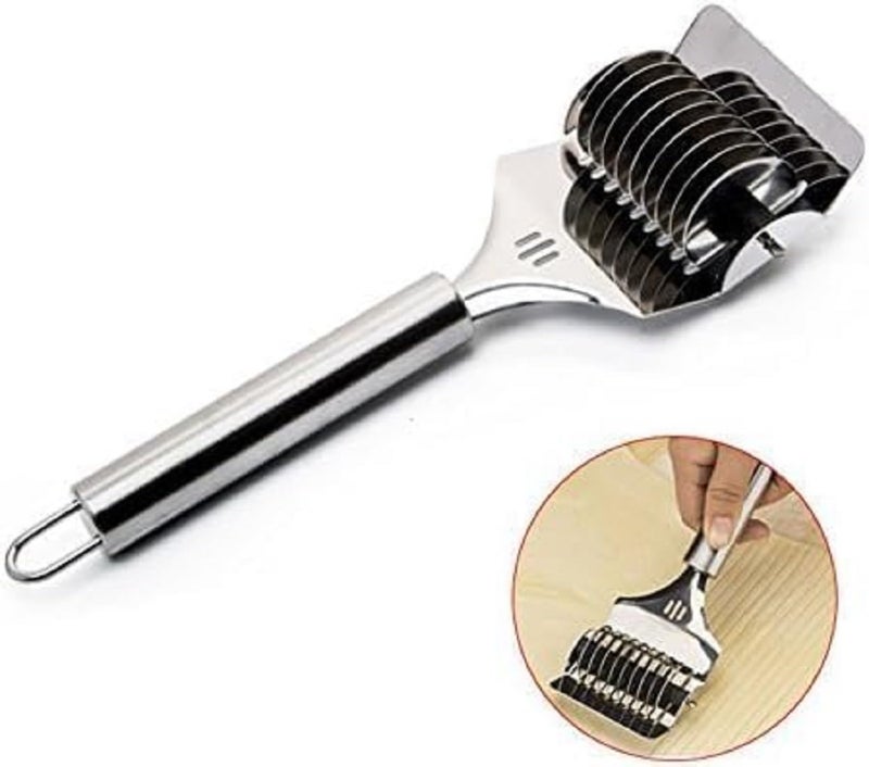 FASHRAMP FASHRAMP High Grade Stainless Steel Noodle Lattice Roller Dough Cutter for Kitchen Cooking Tools 9 Slices Wheels Side by Side Not only Cut Noodles but Also Cut Parsley Garlic and Other Vegetables  - Image 5