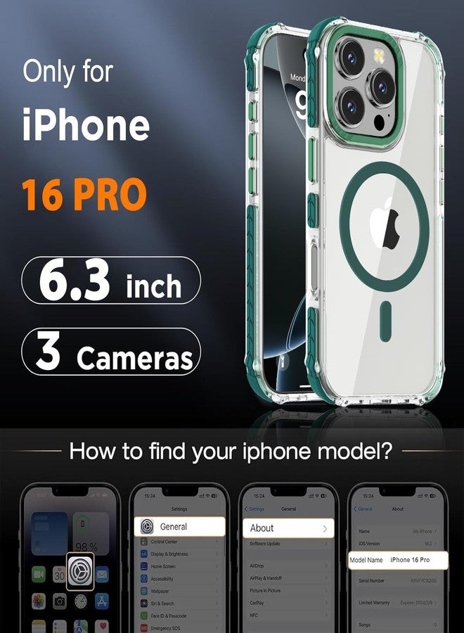 DEERLAMN جراب مغناطيسي قوي من DEERLAMN لهاتف iPhone 16 Pro مقاس 6.3 بوصة، [متوافق مع Magsafe] غطاء هاتف شفاف رفيع مقاوم للصدمات للرجال والنساء - شفاف + أخضر - Image 2