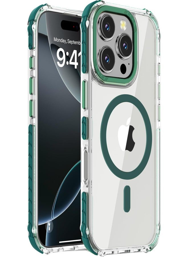 DEERLAMN جراب مغناطيسي قوي من DEERLAMN لهاتف iPhone 16 Pro مقاس 6.3 بوصة، [متوافق مع Magsafe] غطاء هاتف شفاف رفيع مقاوم للصدمات للرجال والنساء - شفاف + أخضر - Image 1