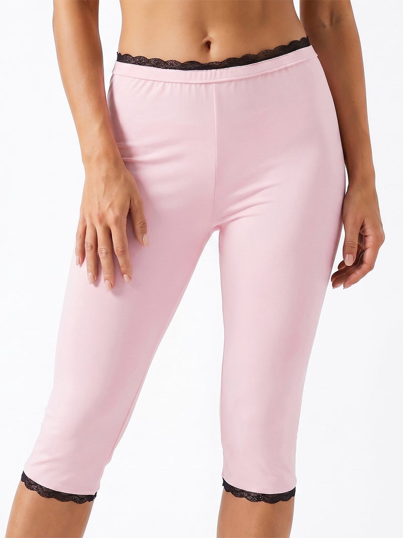 Women Capri Pants, Elastic Waist Lace Trim 3/4 Length Pants Cropped Pants for Casual Daily - Image 4