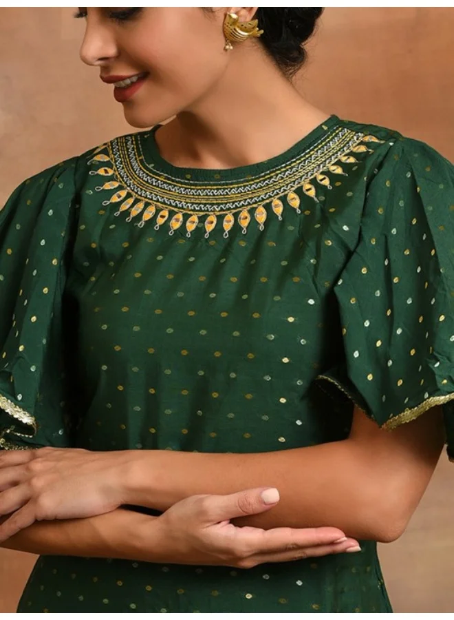 Aks Dark Green Dobby Design With Embroidered Kurta & Sharara Set
