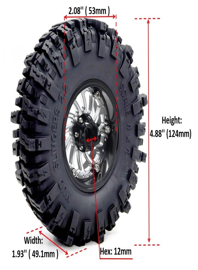 hobbysoul مجموعة عجلات وإطارات HOBBYSOUL 2.2 Beadlock، إطارات Mud Slingers مقاس 2.2 بارتفاع 124 مم وحواف عجلات قابلة للتعديل مقاس 2.2 لسيارات التحكم عن بعد بمقياس 1/10 من طراز Everest 10 وSCX10 وCapra وWraith، HS701583 - Image 2