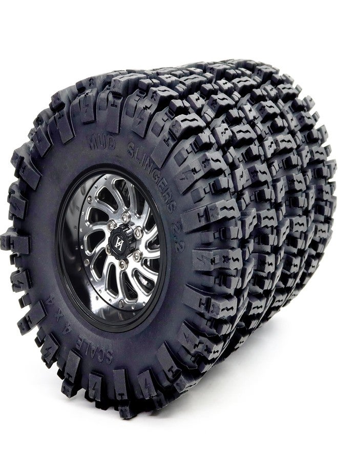 hobbysoul مجموعة عجلات وإطارات HOBBYSOUL 2.2 Beadlock، إطارات Mud Slingers مقاس 2.2 بارتفاع 124 مم وحواف عجلات قابلة للتعديل مقاس 2.2 لسيارات التحكم عن بعد بمقياس 1/10 من طراز Everest 10 وSCX10 وCapra وWraith، HS701583 - Image 1