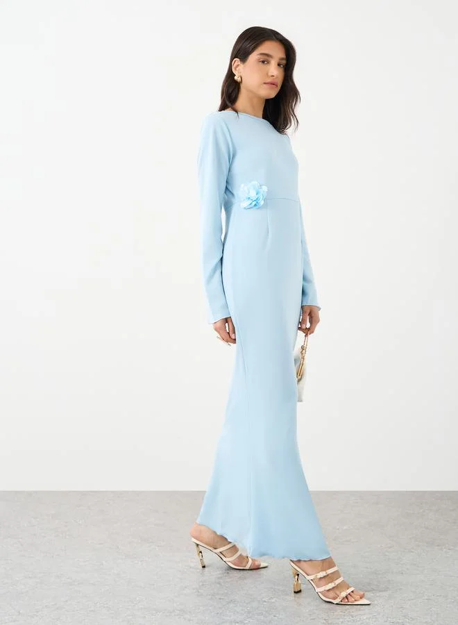Take Two Take Two Textured Flower Corsage Long Sleeve Maxi Dress