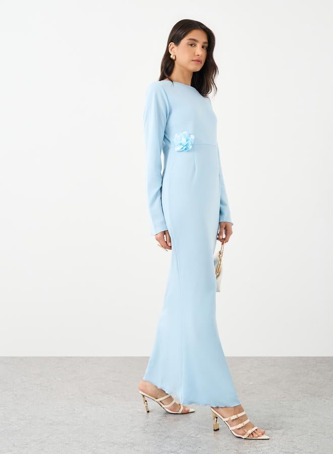 تايك تو فستان ماكسي بأكمام طويلة وزخرفة زهور منسوجة - Image 1