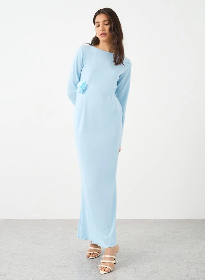 Take Two Take Two Textured Flower Corsage Long Sleeve Maxi Dress