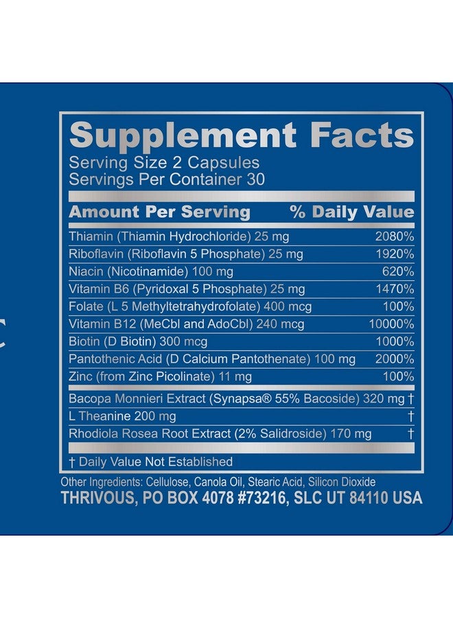 Thrivous Clarity Enhance Brain Function Memory Focus & Mood Advanced Natural Nootropic Supplement: Synapsa Bacopa L Theanine Rhodiola Rosea Vitamin B Complex Zinc Picolinate 60 Capsules - Image 4