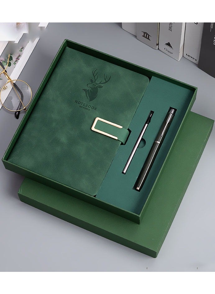 Notebook Green A5 Notebook, Portable Notepad with Pen and Gift Box, Transverse Line Diary Notebook for Women Men, Imitation leather cover design for Writing,Travel,Work & School,Home Writing - Image 1