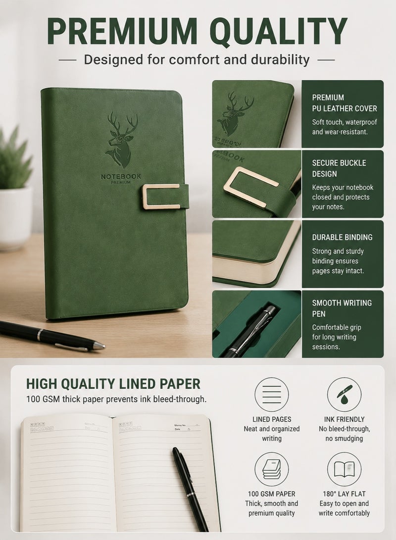 Notebook Premium A5 Notebook Gift Set with Pen and Gift Box, Green PU Leather Cover Journal Diary, Portable Writing Notebook for Office, School, Travel, Study and Daily Notes - Image 5