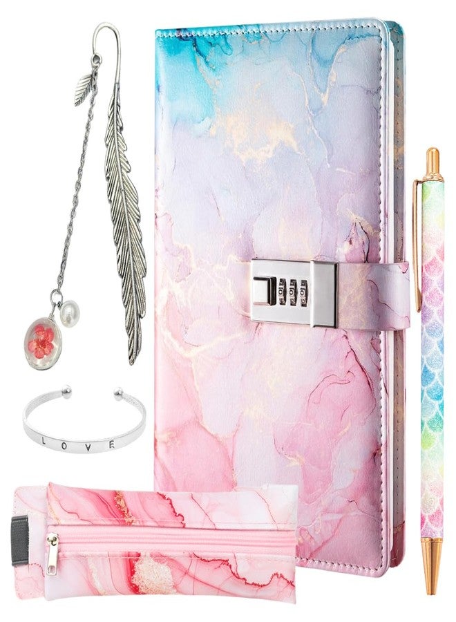 Climberty® Aesthetic Diary with Lock for Girls, Soft PU Leather Journal Notebook with Ribbon Bookmark, Metal Bookmark, Bracelet, Pencil Pouch, Diamond Pen, Gift Set for Women, 192 Pages A5 Size - Image 1