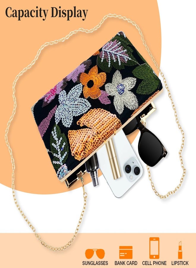 كولودوغو حقيبة يد نسائية أنيقة قابلة للتحويل، مزينة بالترتر والخرز والزهور، مناسبة لحفلات السهرة والمناسبات الرسمية، باللون البرتقالي. - Image 2