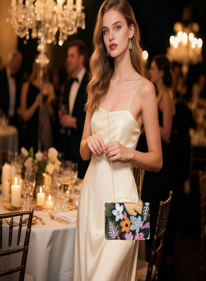 كولودوغو حقيبة يد نسائية أنيقة قابلة للتحويل، مزينة بالترتر والخرز والزهور، مناسبة لحفلات السهرة والمناسبات الرسمية، باللون البرتقالي. - Image 5