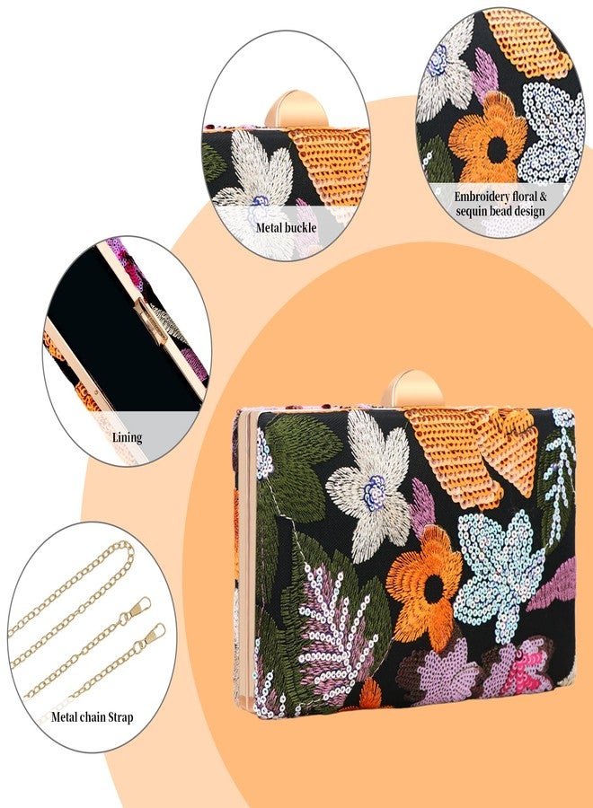 كولودوغو حقيبة يد نسائية أنيقة قابلة للتحويل، مزينة بالترتر والخرز والزهور، مناسبة لحفلات السهرة والمناسبات الرسمية، باللون البرتقالي. - Image 4