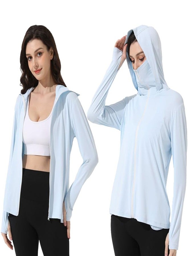 Mingyuezai Women's UPF 50+ Sun Protection Jacket UV Lightweight Hooded SPF Long Sleeve Sun Shirt(Z3724BU,M) - Image 1